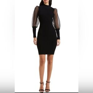 FRENCH CONNECTION Krista Organza Contrast Sheer Long Sleeve Black Sweater Dress